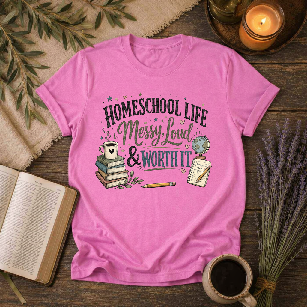 Homeschool Life, Messy & Worth It T-Shirt
