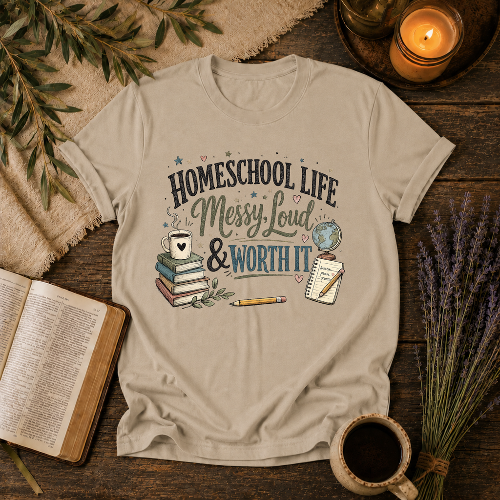Homeschool Life, Messy & Worth It T-Shirt